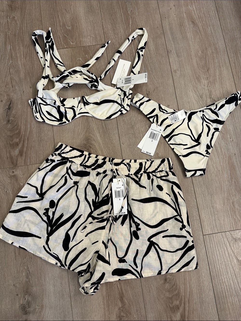 l*space Black & Cream Abstract Three-Piece Swim Set with Shorts